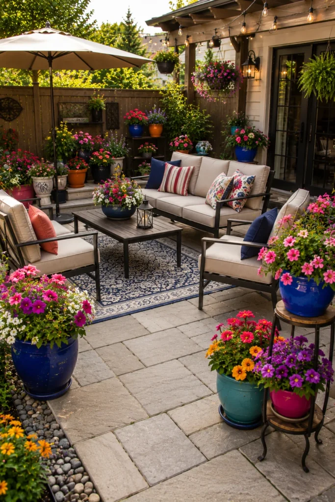 Colorful Patio With Flower Containers