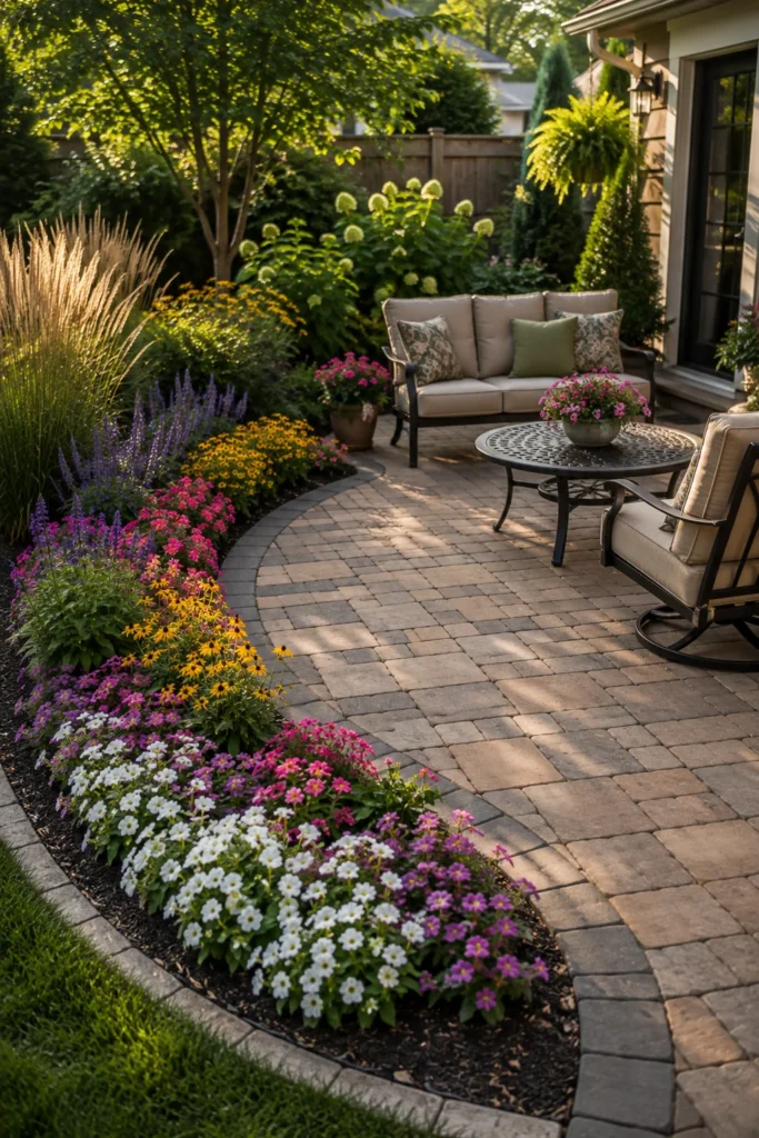 Curved Patio With a Flower Border