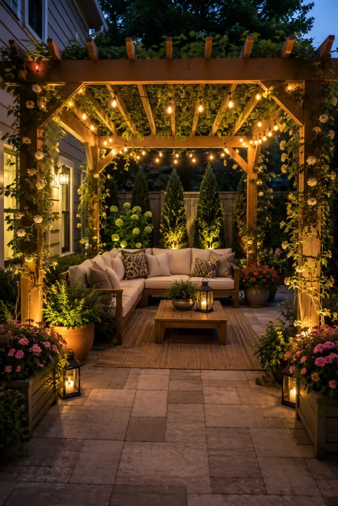 Garden Patio With a Wooden Pergola