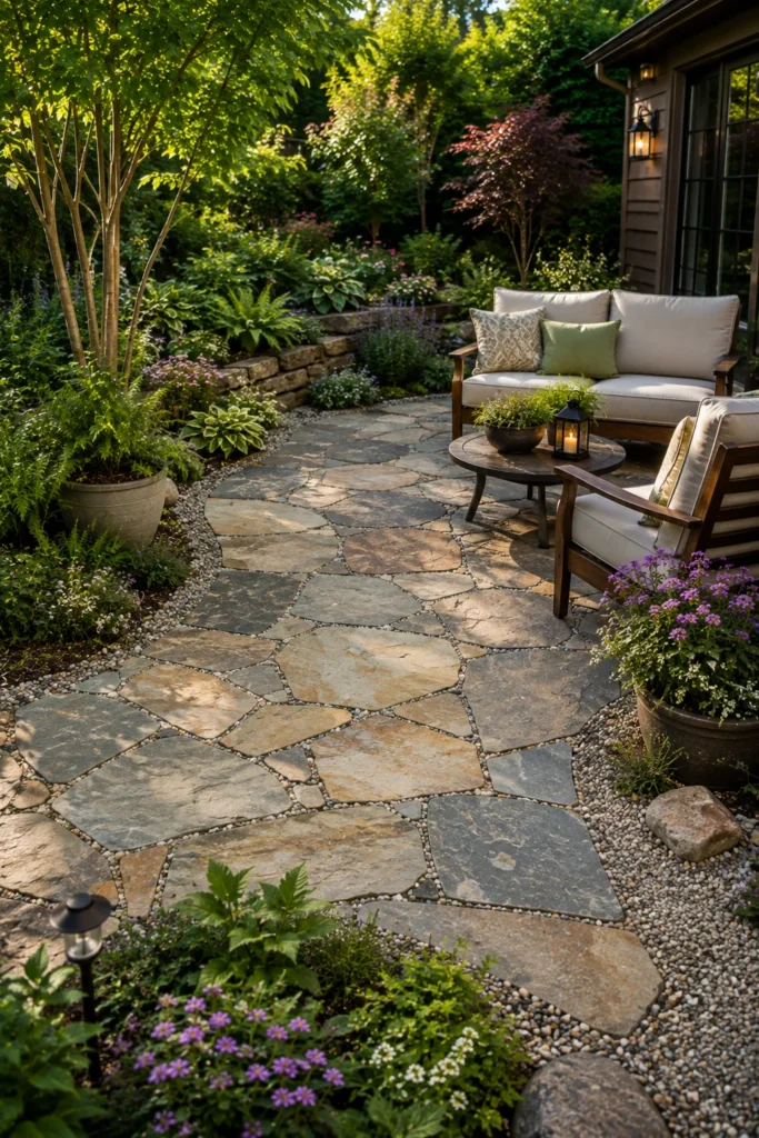 Natural Stone Patio With Garden Plants