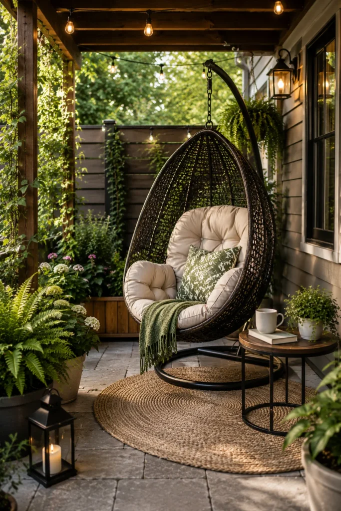 Relaxing Patio With a Hanging Chair
