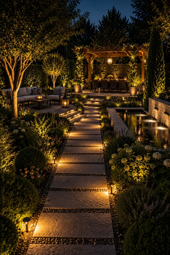 Use Warm Layered Garden Lighting