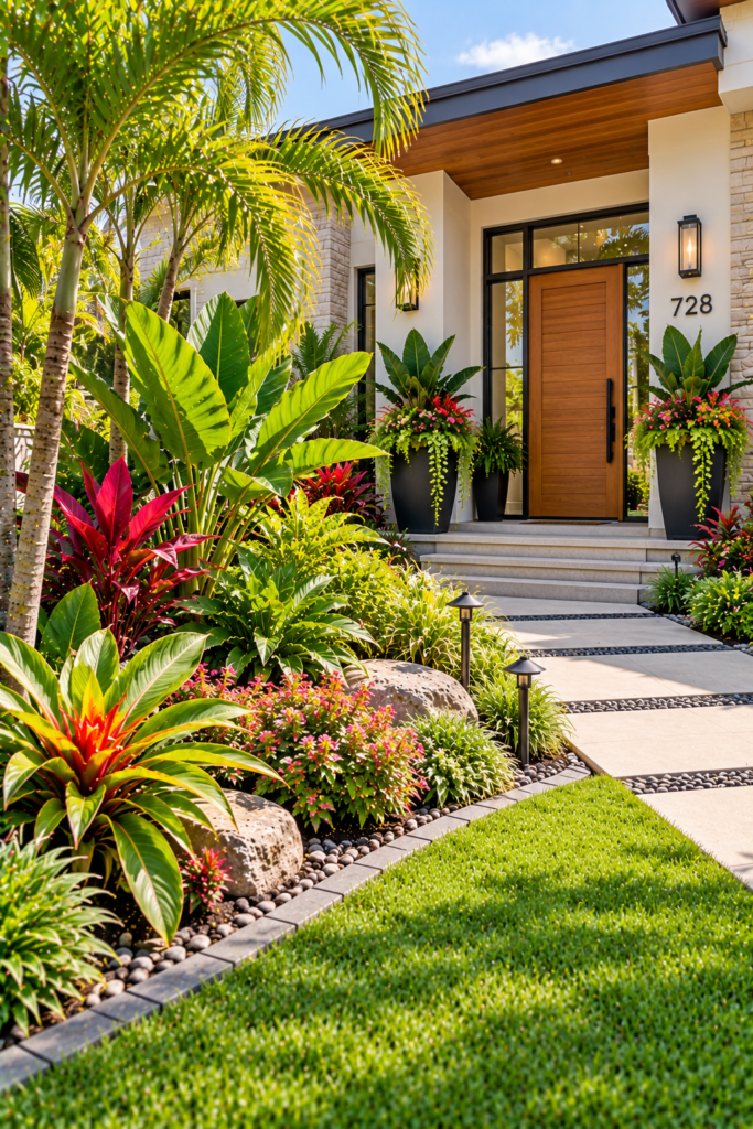 Front Yard With Tropical Plants