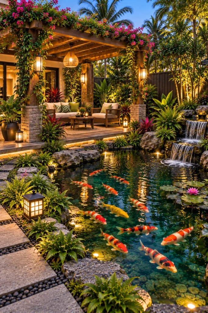 Koi Pond Under a Pergola