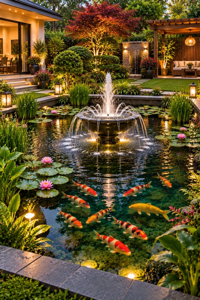 Koi Pond With a Fountain