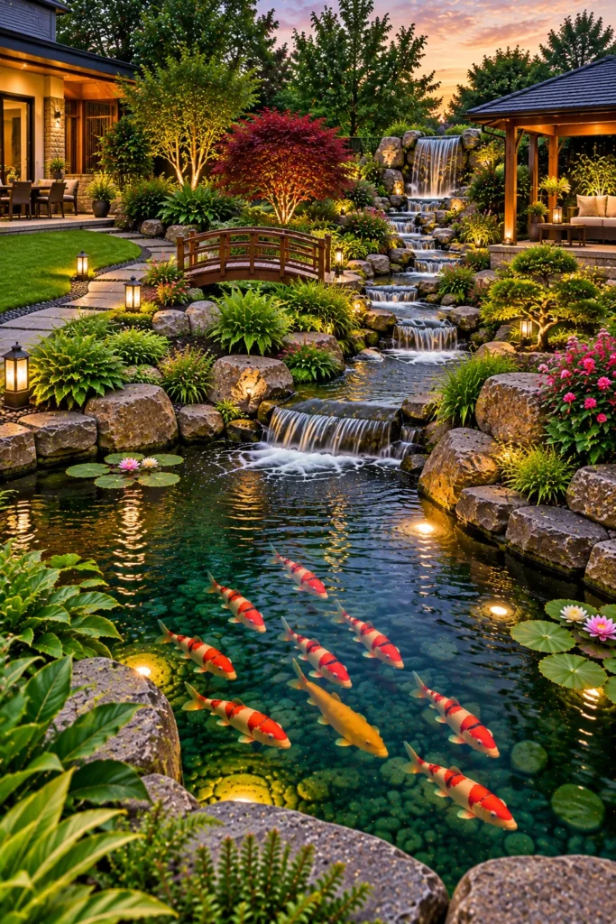Koi Pond With a Natural Stream