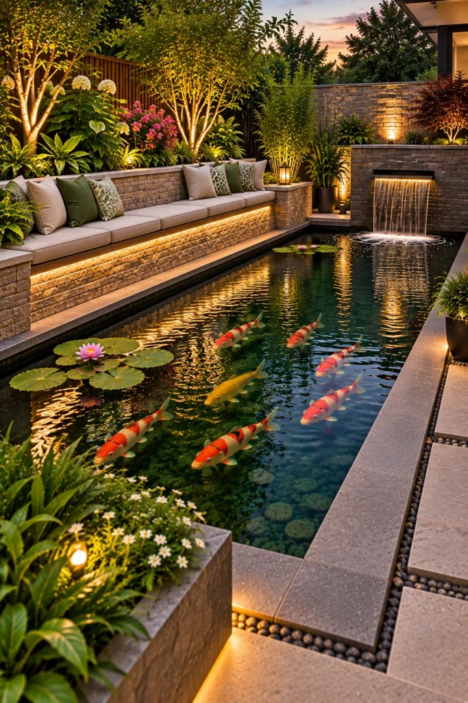 Koi Pond With a Stone Seating Wall