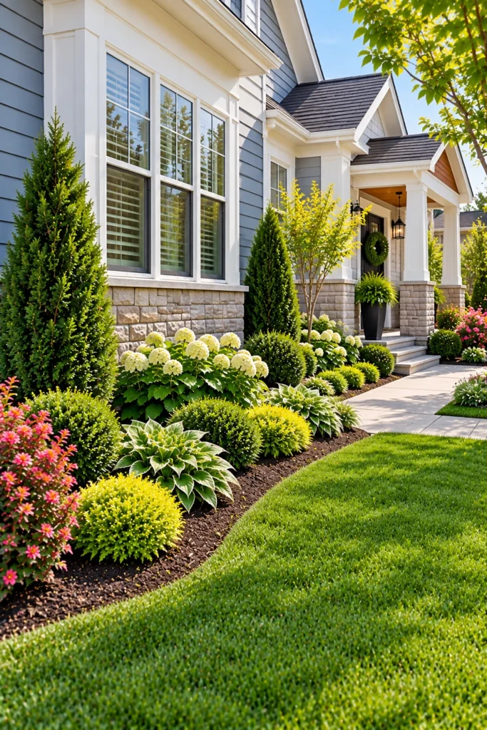 Low Shrubs Along the House