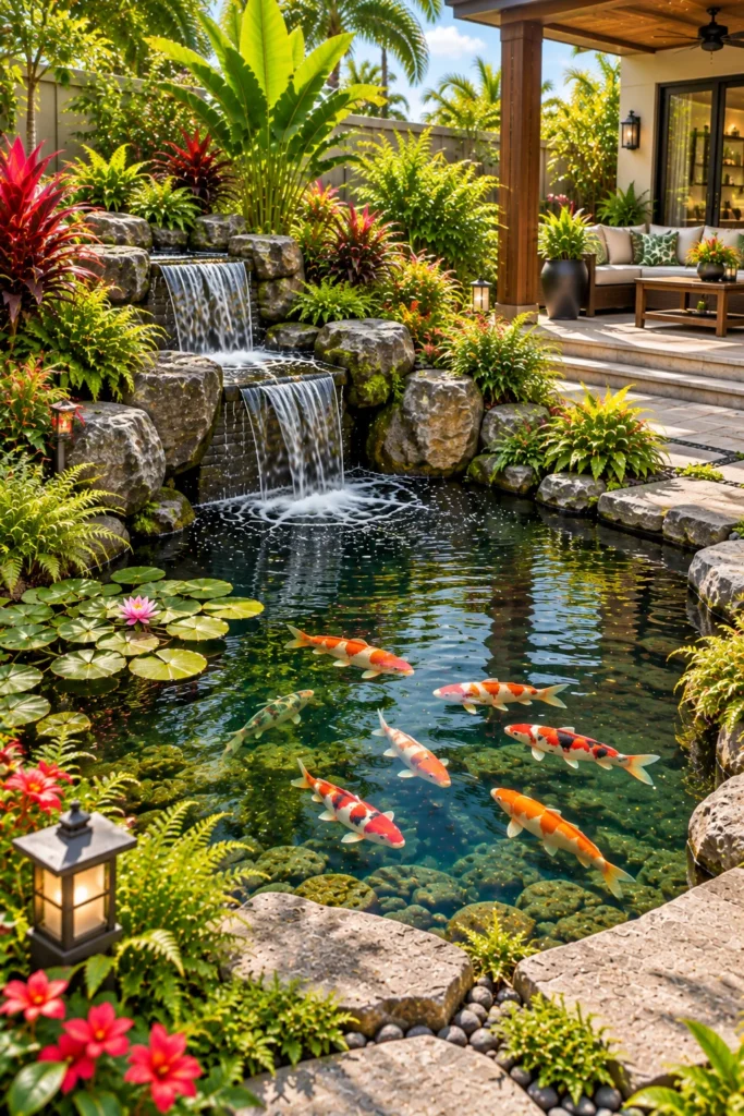 Small Koi Pond With a Waterfall