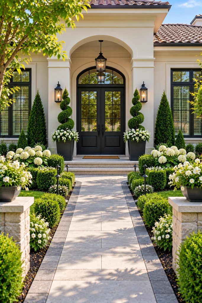 Symmetrical Plants Around the Front Door
