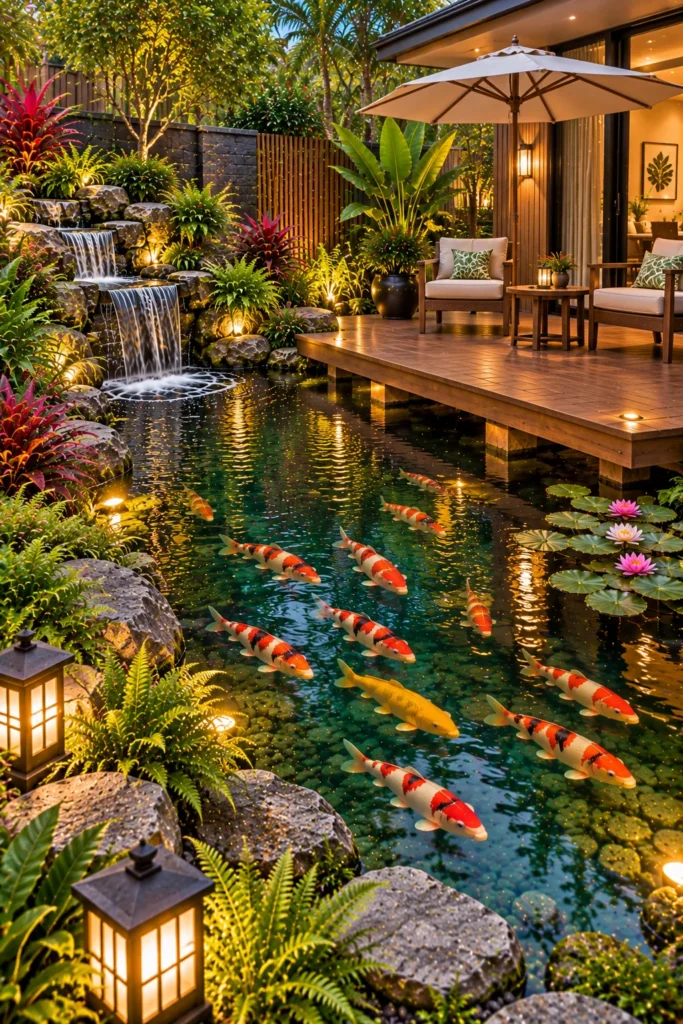 Wooden Deck Beside the Koi Pond